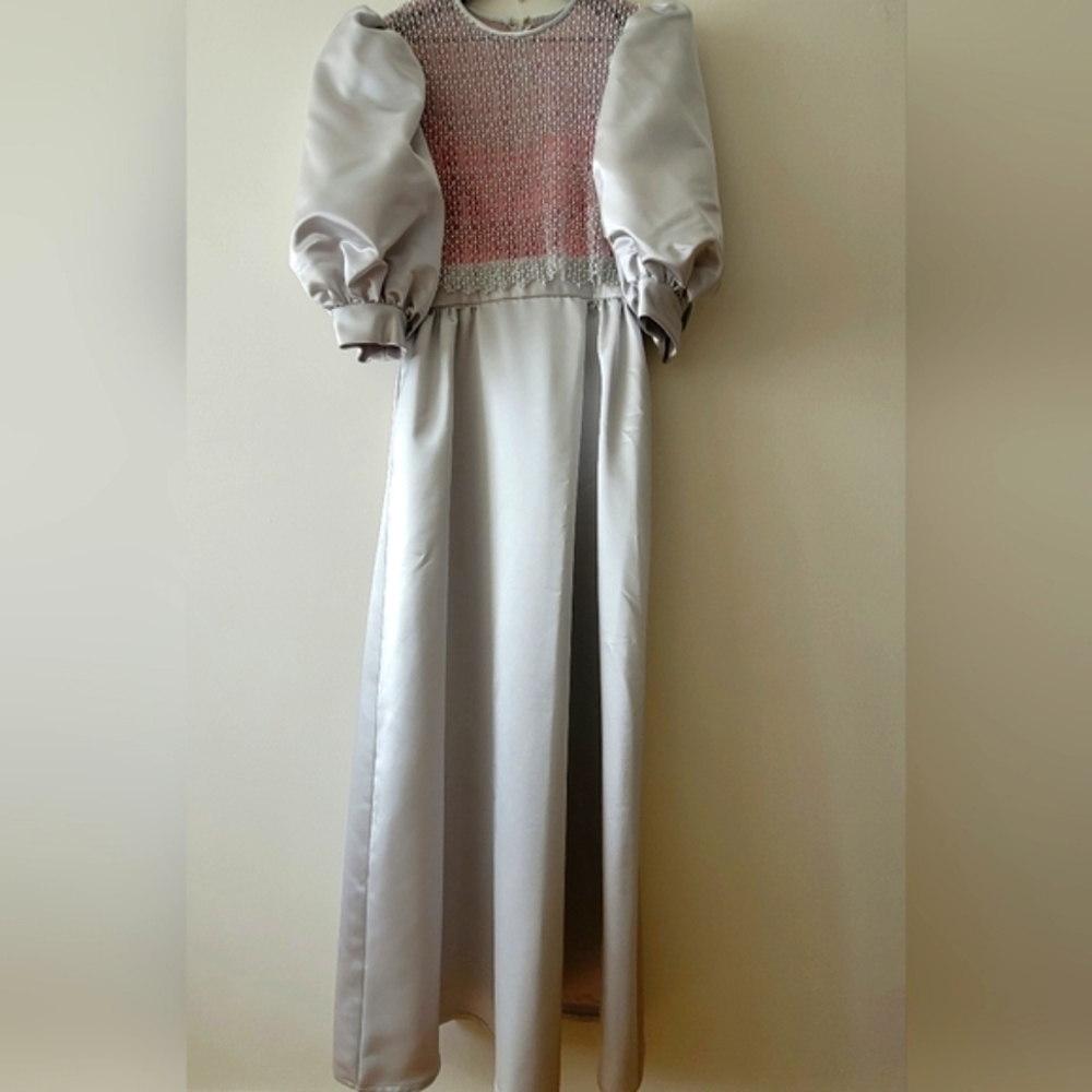 Vintage Gown in Silver & Rose Size 12, by Carriage Trade
